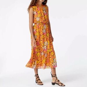 NEW J. Crew Women Size S Smocked Waist Summer Dress Sunset Floral Orange AR653